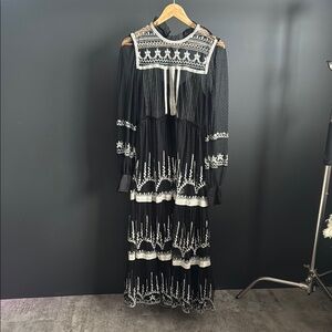 Zara Black Maxi Dress with White Embroidery